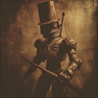 Vaporgrave style, Midjourney V7: concept art character design of retropunk steam knight
