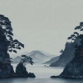 Voidbank Serigraphy style, Midjourney V7: realistic landscape photograph of quiet dawn