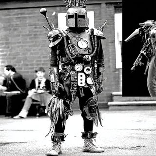 Fungifilm style, Midjourney V7: concept art character design of retropunk steam knight
