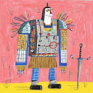 Crayon Contraption style, Midjourney V7: concept art character design of retropunk steam knight