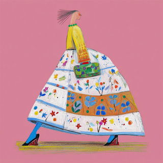 Crayon Contraption style, Midjourney V7: haute-couture fashion outfit