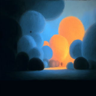 Blue Hour Divide style, Midjourney V7: abstract 3D render