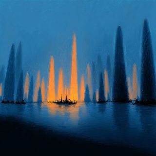 Blue Hour Divide style, Midjourney V7: megacity with futuristic bioarchitecture