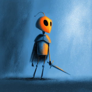Blue Hour Divide style, Midjourney V7: concept art character design of retropunk steam knight