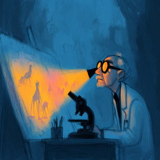 Blue Hour Divide style, Midjourney V7: editorial illustration for popular scientific magazine cover