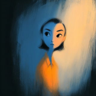 Blue Hour Divide style, Midjourney V7: photographic portrait of female protagonist