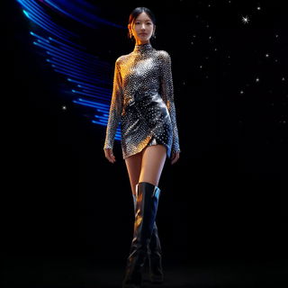 Chromadye Biomechanics style, Midjourney V7: haute-couture fashion outfit