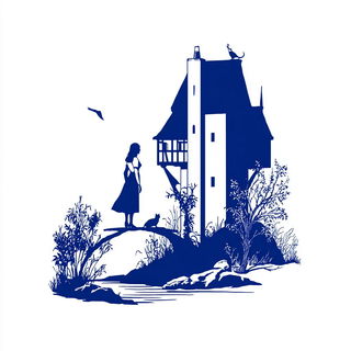 Sacralithograph style, Midjourney V7: retro fairy-tale illustration
