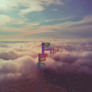 Chromacloud Cinema style, Midjourney V7: typographic composition with large letters