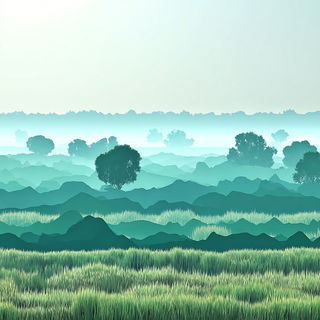Karstmint style, Midjourney V7: realistic landscape photograph of quiet dawn