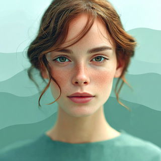Karstmint style, Midjourney V7: photographic portrait of female protagonist