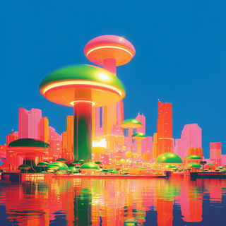 Fluorobaroque style, Midjourney V7: megacity with futuristic bioarchitecture