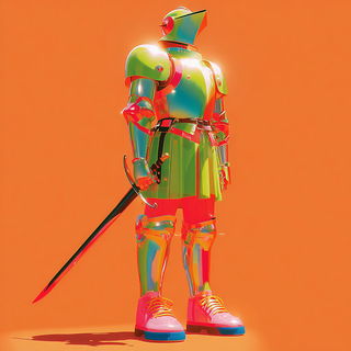 Fluorobaroque style, Midjourney V7: concept art character design of retropunk steam knight