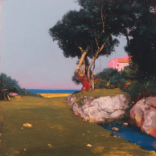 Baroquechromia style, Midjourney V7: realistic landscape photograph of quiet dawn