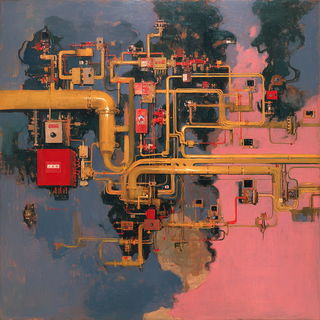Baroquechromia style, Midjourney V7: technical infrastructure blueprint schematics
