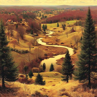 Ramspire Pastoral style, Midjourney V7: realistic landscape photograph of quiet dawn