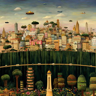 Floralbird Collage style, Midjourney V7: megacity with futuristic bioarchitecture