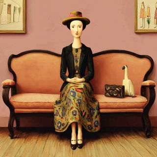 Floralbird Collage style, Midjourney V7: haute-couture fashion outfit