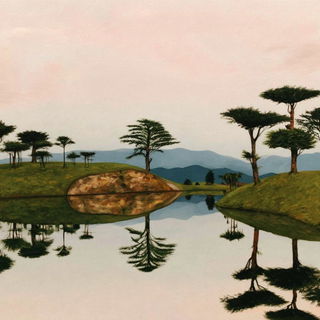 Floralbird Collage style, Midjourney V7: realistic landscape photograph of quiet dawn