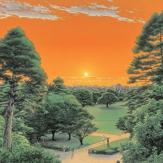 Letterpress Windcut style, Midjourney V7: realistic landscape photograph of quiet dawn