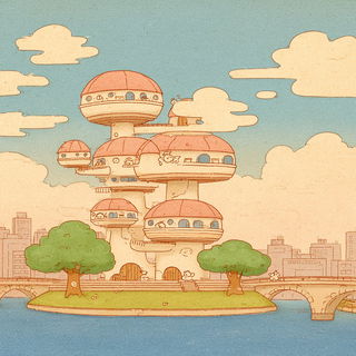 Opticuddle style, Midjourney V7: megacity with futuristic bioarchitecture