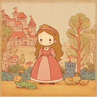 Opticuddle style, Midjourney V7: retro fairy-tale illustration