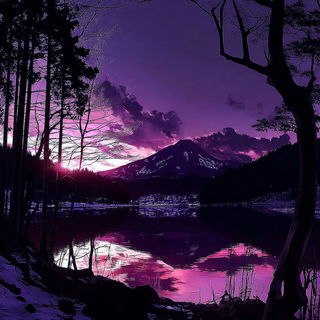 Chromacollagism style, Midjourney V7: realistic landscape photograph of quiet dawn
