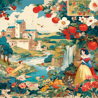Lotus Masonry style, Midjourney V7: retro fairy-tale illustration