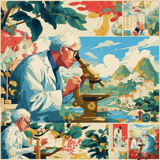 Lotus Masonry style, Midjourney V7: editorial illustration for popular scientific magazine cover