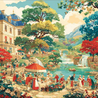 Lotus Masonry style, Midjourney V7: classical 18th-century oil painting