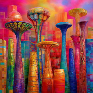 Chromaskin Masque style, Midjourney V7: megacity with futuristic bioarchitecture
