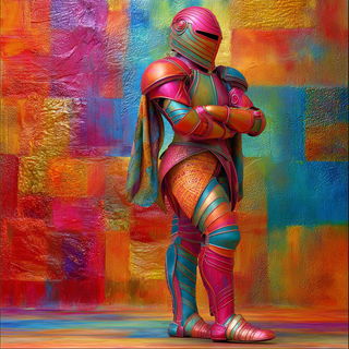 Chromaskin Masque style, Midjourney V7: concept art character design of retropunk steam knight