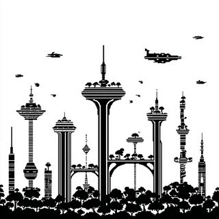Ink Heraldry style, Midjourney V7: megacity with futuristic bioarchitecture