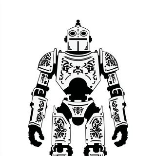 Ink Heraldry style, Midjourney V7: concept art character design of retropunk steam knight