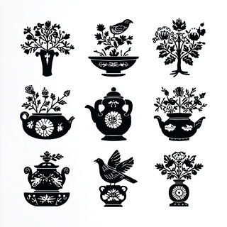Ink Heraldry style, Midjourney V7: traditional folk art