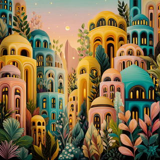Chromaflorism style, Midjourney V7: megacity with futuristic bioarchitecture