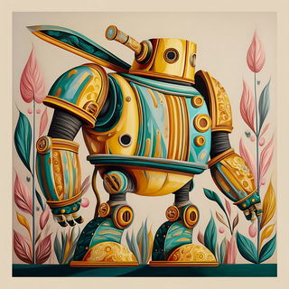 Chromaflorism style, Midjourney V7: concept art character design of retropunk steam knight
