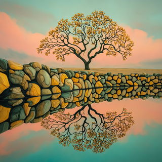 Chromaflorism style, Midjourney V7: realistic landscape photograph of quiet dawn