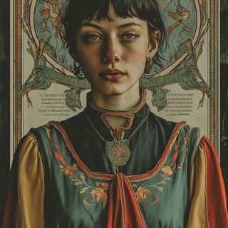 Forgehalo style, Midjourney V7: photographic portrait of female protagonist