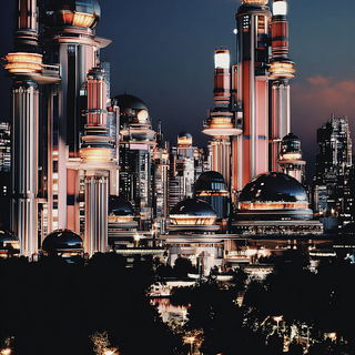 Roselacquer style, Midjourney V7: megacity with futuristic bioarchitecture