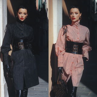 Roselacquer style, Midjourney V7: haute-couture fashion outfit