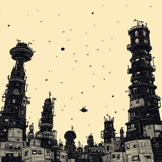 Inkclast style, Midjourney V7: megacity with futuristic bioarchitecture
