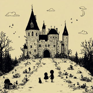 Inkclast style, Midjourney V7: retro fairy-tale illustration