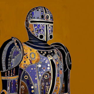 Celestitch style, Midjourney V7: concept art character design of retropunk steam knight