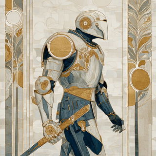 Vernal Haloicon style, Midjourney V7: concept art character design of retropunk steam knight