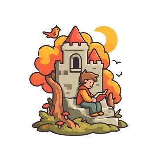 Pressed Sunfaces style, Midjourney V7: retro fairy-tale illustration