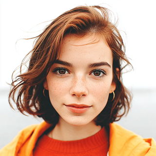 Pressed Sunfaces style, Midjourney V7: photographic portrait of female protagonist