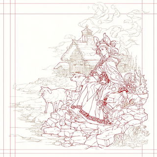 Cloudfungus style, Midjourney V7: retro fairy-tale illustration