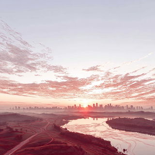 Cloudfungus style, Midjourney V7: realistic landscape photograph of quiet dawn