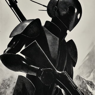 Silhouette Icebergism style, Midjourney V7: concept art character design of retropunk steam knight